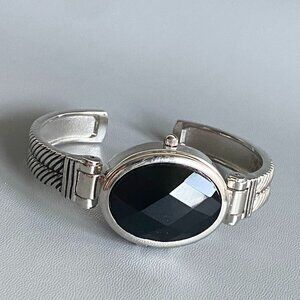 JAS Hidden Watch Faceted Black Stone Cuff Watch